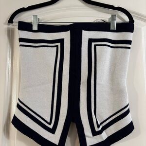 Caroline Constas White & Navy Geometric Knit strapless top